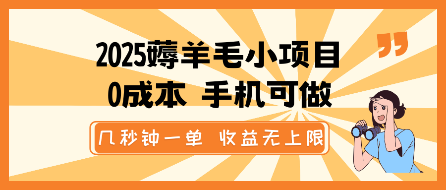 2025薅羊毛小项目，0成本 手机可做，几秒钟一单，收益无上限-爱我搜(25so)资源网