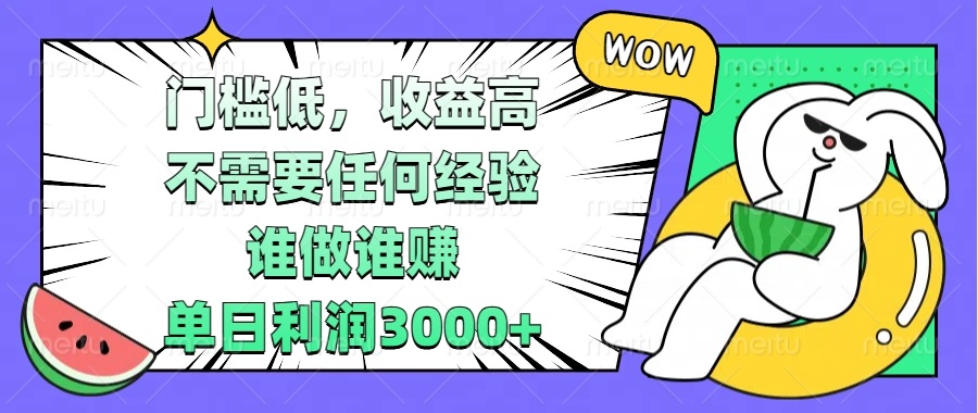 门槛低，收益高，不需要任何经验，谁做谁赚，单日利润3000+-爱我搜(25so)资源网