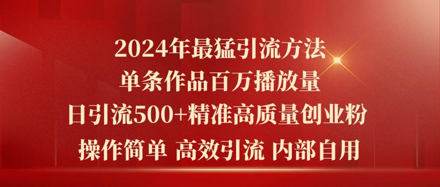 2024年最猛暴力引流方法，单条作品百万播放 单日引流500+高质量精准创业粉-爱我搜(25so)资源网