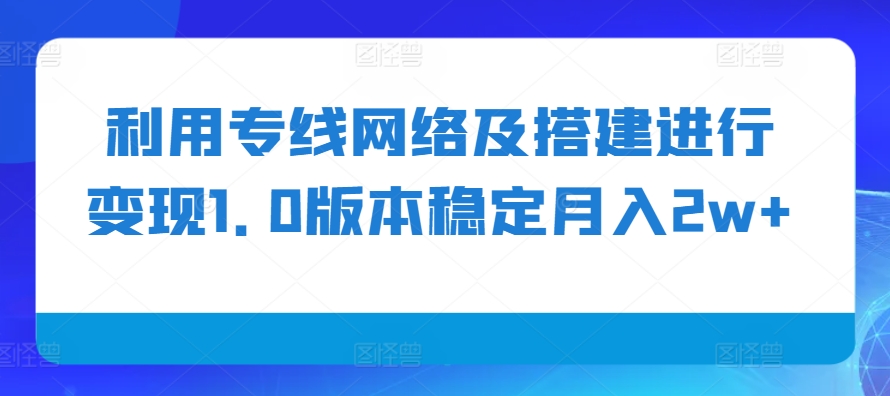 利用专线网络及搭建进行变现1.0版本稳定月入2w+【揭秘】-爱我搜(25so)资源网