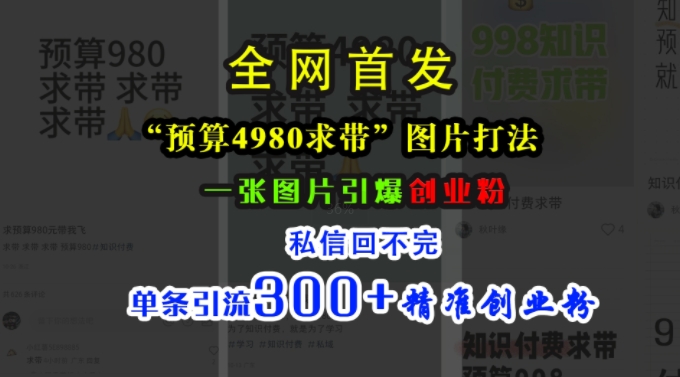 小红书“预算4980带我飞”图片打法，一张图片引爆创业粉，私信回不完，单条引流300+精准创业粉-爱我搜(25so)资源网