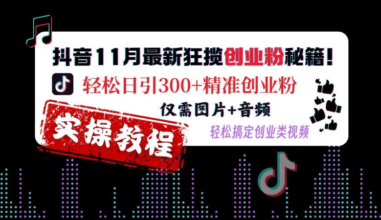 抖音11月最新狂揽创业粉秘籍，轻松日引300+精准创业粉，仅需图片+音频，轻松搞定创业类视频-爱我搜(25so)资源网