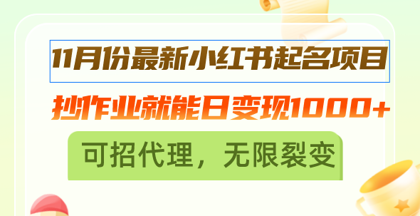 11月份最新小红书起名项目，抄作业就能日变现1000+，可招代理，无限裂变-爱我搜(25so)资源网