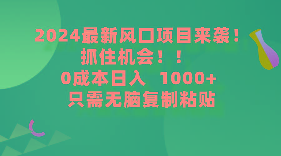(9899期)2024最新风口项目来袭，抓住机会，0成本一部手机日入1000+，只需无脑复…-爱我搜(25so)资源网