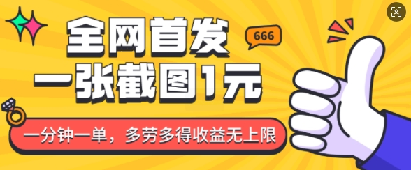 全网首发，一张截图1块钱，一分钟一单，多劳多得，收益无上限-爱我搜(25so)资源网