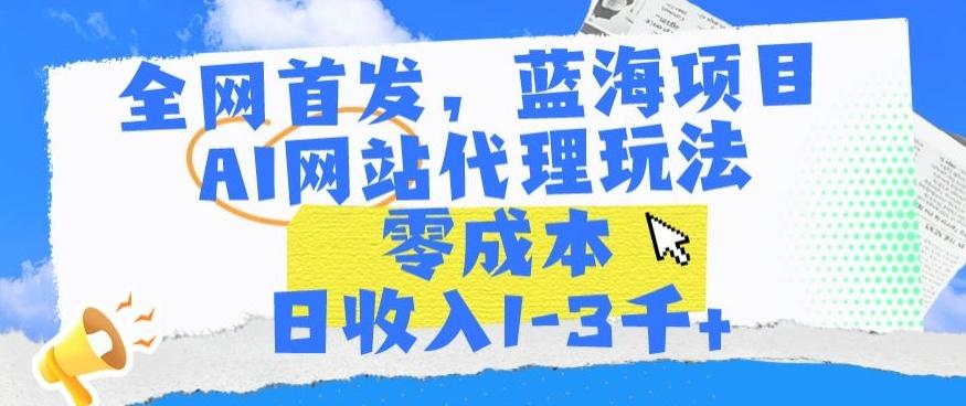 全网首发，蓝海项目，AI网站代理玩法，零成本日收入1-3千+【揭秘】-爱我搜(25so)资源网