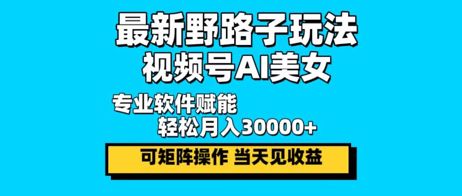 最新野路子玩法，视频号AI美女，当天见收益，轻松月入30000＋-爱我搜(25so)资源网