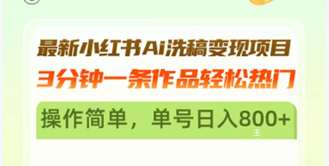 最新小红书Ai洗稿变现项目 3分钟一条作品轻松热门 操作简单，单号日入800+-爱我搜(25so)资源网