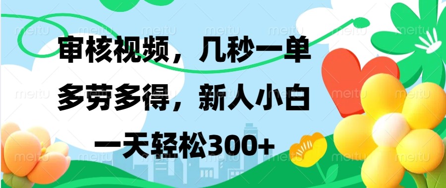 审核视频，几秒一单，多劳多得，新人小白一天轻松300+-爱我搜(25so)资源网