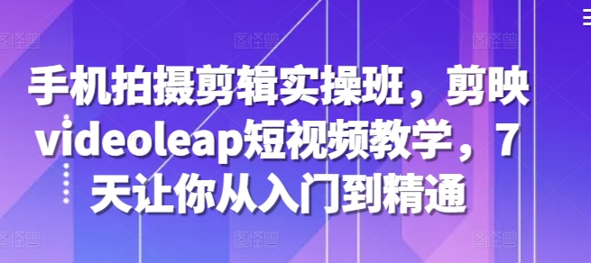 手机拍摄剪辑实操班，剪映videoleap短视频教学，7天让你从入门到精通-爱我搜(25so)资源网