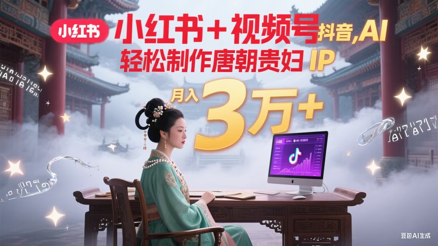 小红书+视频号+抖音，AI轻松制作唐朝贵妇IP，毒鸡汤、励志、减肥瘦身、养生赛道轻松切入，每天30分钟，轻松产出N条，月入3万+-爱我搜(25so)资源网