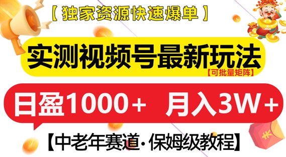 实测视频号最新玩法，中老年赛道，独家资源，月入过W+【揭秘】-爱我搜(25so)资源网