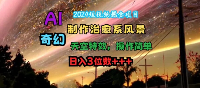 2024短视频掘金项目，AI制作治愈系风景，奇幻天空特效，操作简单，日入3位数【揭秘】-爱我搜(25so)资源网