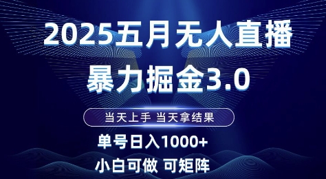 2025五月无人直播暴力掘金3.0，当天上手，当天拿结果，单号日入1k+小白可做可矩阵【揭秘】-爱我搜(25so)资源网
