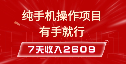 纯手机操作的小项目，有手就能做，7天收入2609+实操教程【揭秘】-爱我搜(25so)资源网