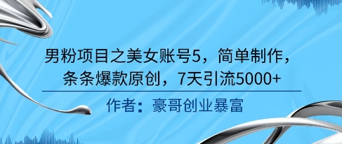 男粉项目之美女账号5，简单制作，条条爆款原创，7天引流5000+-爱我搜(25so)资源网