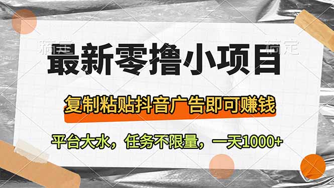 最新零撸小项目，复制粘贴抖音广告即可赚钱，平台大水，任务不限量，一…-爱我搜(25so)资源网