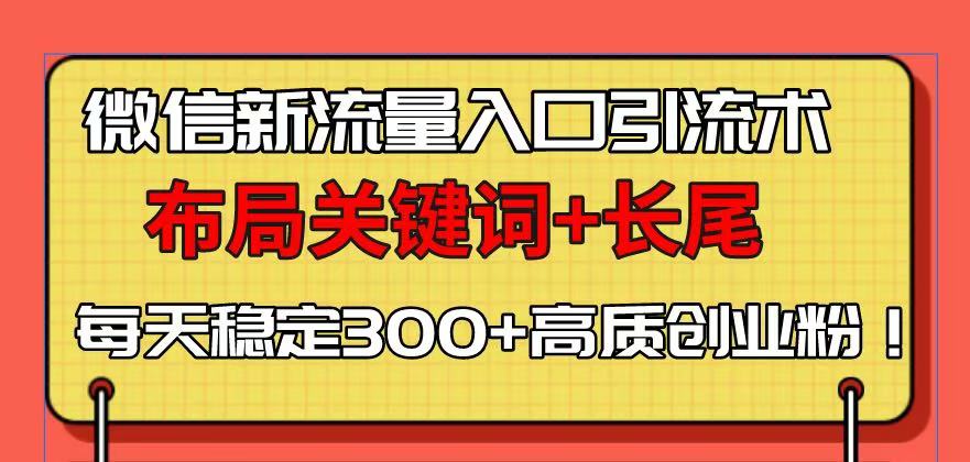 微信新流量入口引流术，布局关键词+长尾，每天稳定300+高质创业粉！-爱我搜(25so)资源网