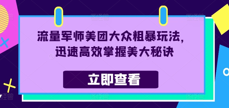 流量军师美团大众粗暴玩法，迅速高效掌握美大秘诀-爱我搜(25so)资源网