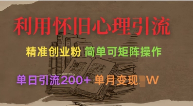 利用怀旧心理，引流创业粉，简单可矩阵操作，单日引流200+，月变现过W-爱我搜(25so)资源网
