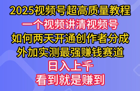 2025视频号超高质量教程，两天开通创作者分成，外加实测最强挣钱赛道，日入多张-爱我搜(25so)资源网