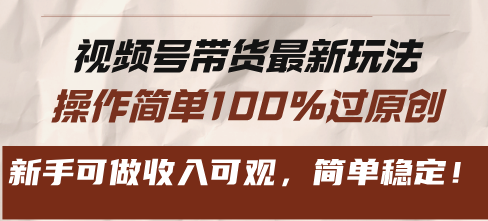 视频号带货最新玩法，操作简单100%过原创，新手可做收入可观，简单稳定！-爱我搜(25so)资源网