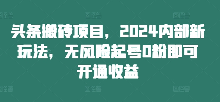 头条搬砖项目，2024内部新玩法，无风险起号0粉即可开通收益-爱我搜(25so)资源网